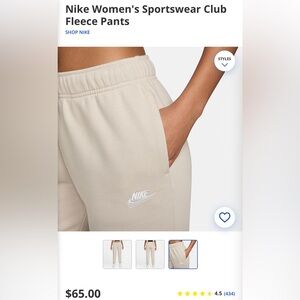 NWT Nike WOMEN’S sportswear CLUB FLEECE Sweatpants / joggers. “Sand drift” XS